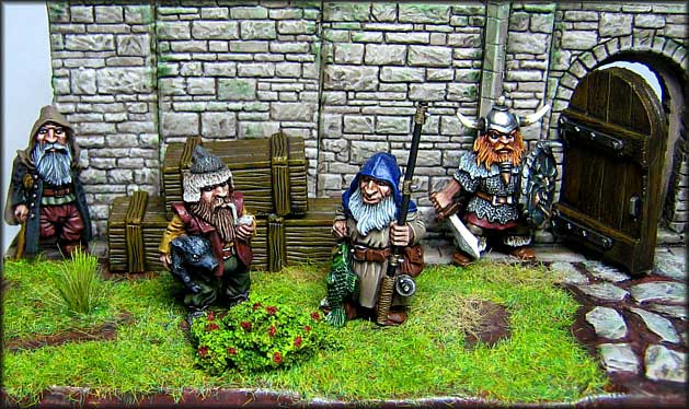 Dwarf Scrunt Tavern Scene painted by James McLardy, scenery available from Old Crow Models