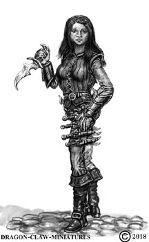 james olley concept artist, female warrior character forDragon claw miniatures