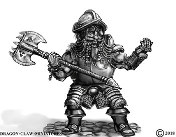 james olley warrior character concept for Dragon claw miniatures