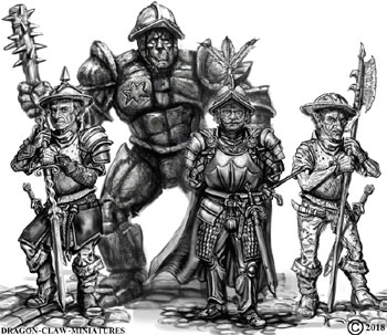 james olley warrior character concepts for Dragon claw miniatures